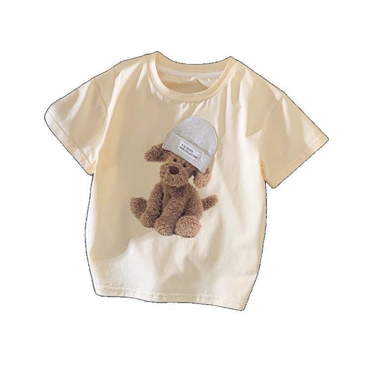 [EGIFTON-3622] Boys and girls summer fashion puppy elephant penguin bear print short-sleeved three-dimensional cap cotton T-shirt children's tops tops