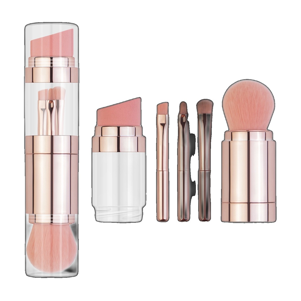 [EGIFTON-3674] Cross-border Hot Selling 5-in-1 Makeup Brush Multifunctional Portable Powder Puff Set Wholesale Beauty Tools Tools