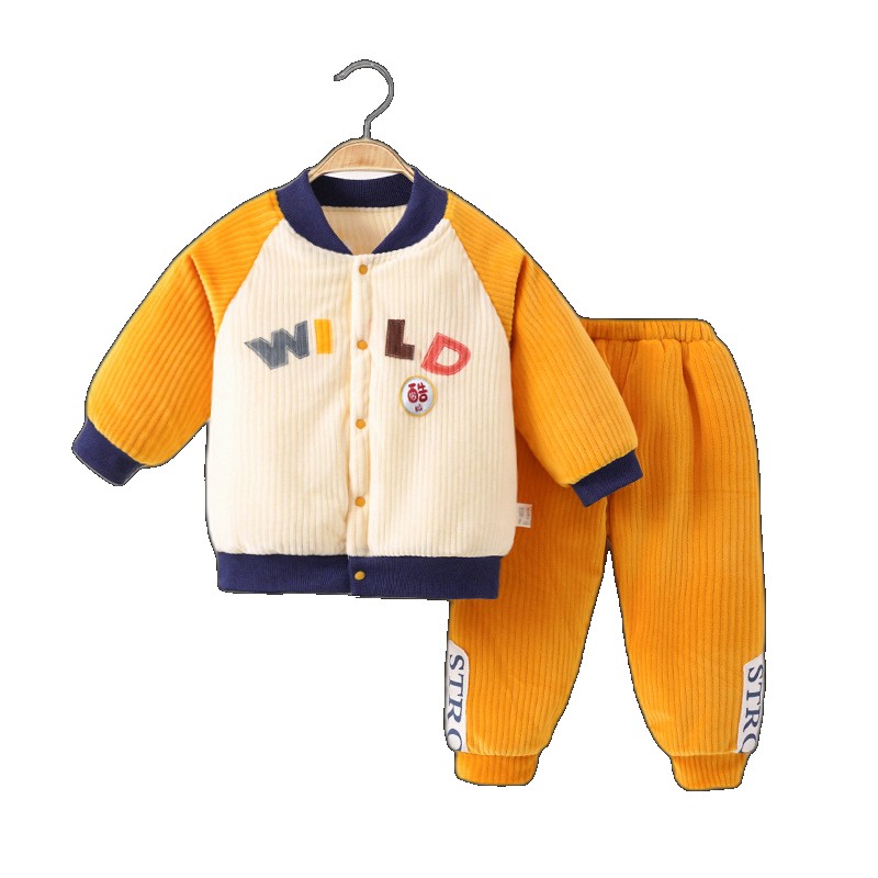 [EGIFTON-LIVE-3196] Baby warm clothes set three-layer quilted children's cotton-padded jacket cotton trousers baby autumn and winter thickened boys girls girls