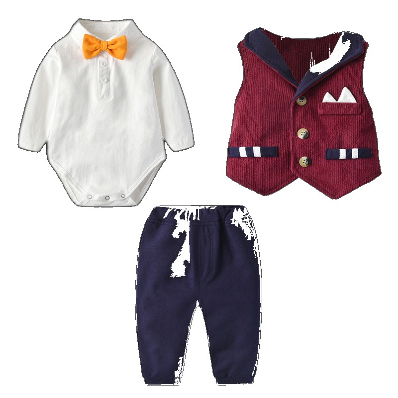 [EGIFTON-LIVE-3224] Foreign trade children's clothing spring and autumn 2023 new suits gentlemen wearing bow ties baby clothes one-year-old boy's ceremony clothing