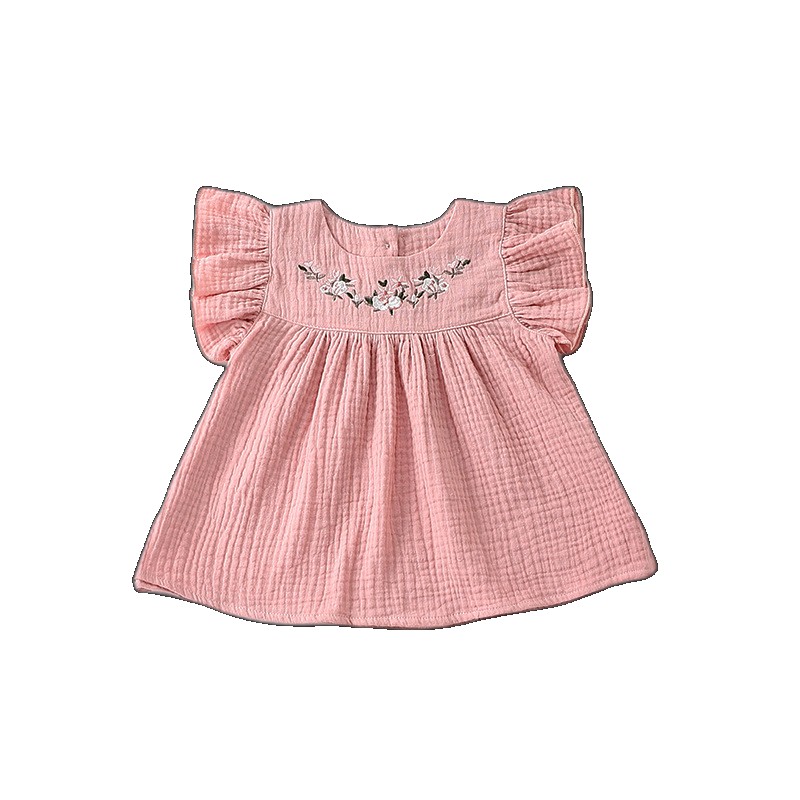 [EGIFTON-LIVE-3618] Baby girl baby embroidered dress 2023 summer cotton girls small flying sleeves princess shorts two-piece set set