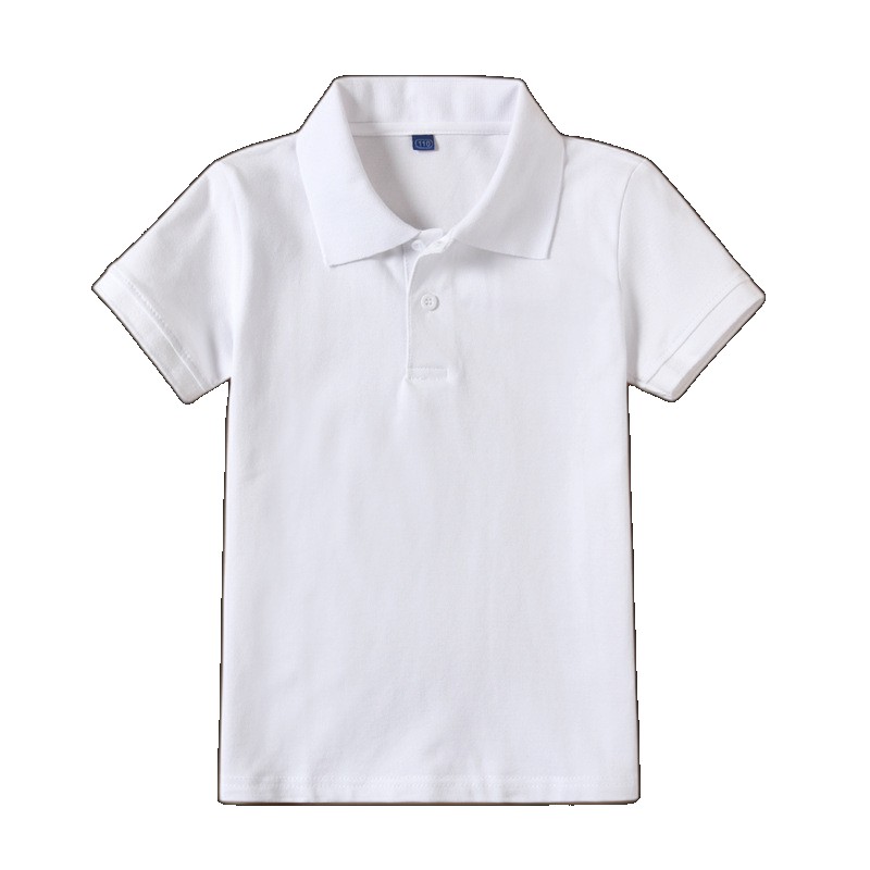 [EGIFTON-ORIG-3661] Children's white polo shirt short-sleeved pure cotton boys' lapel t-shirt summer school uniform girls and older children's half-sleeved T-shirt T-shirt