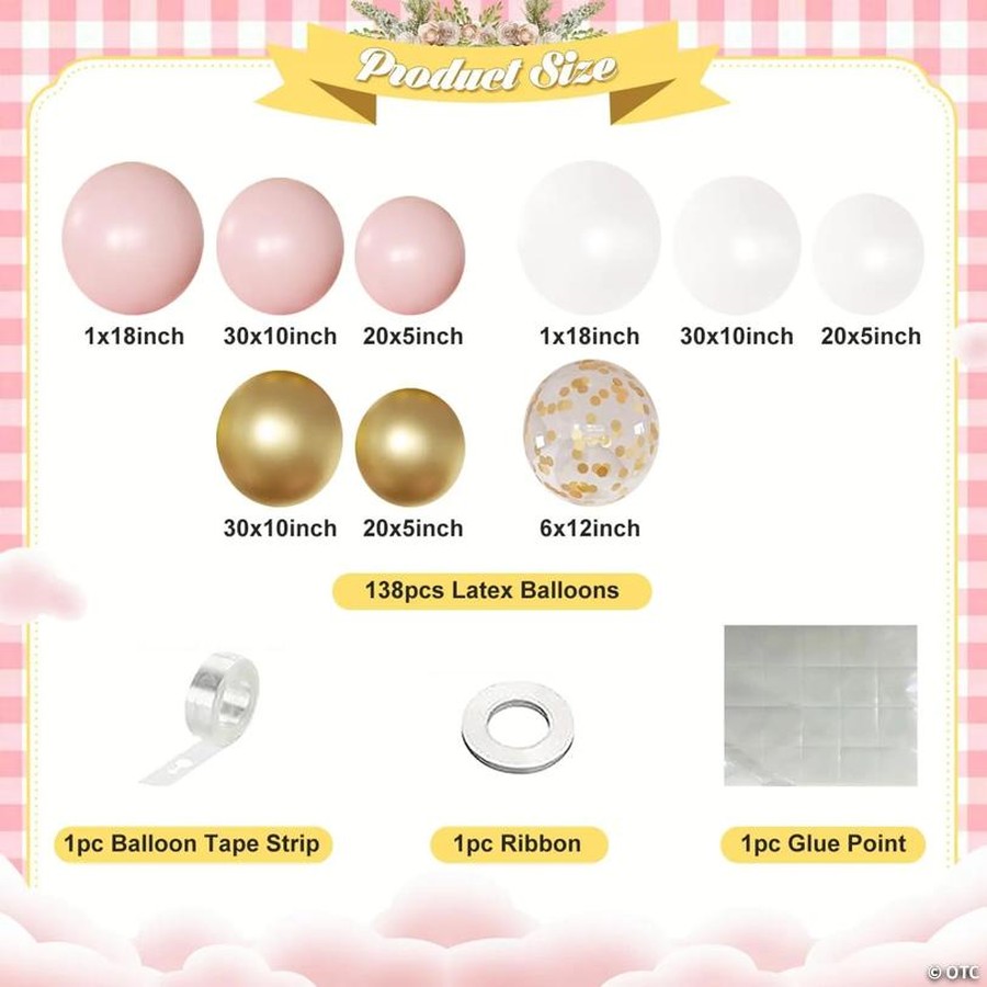 [EXT-HOME-PARTY-ORIENTAL-001] Pink White and Gold Balloon Garland Kit